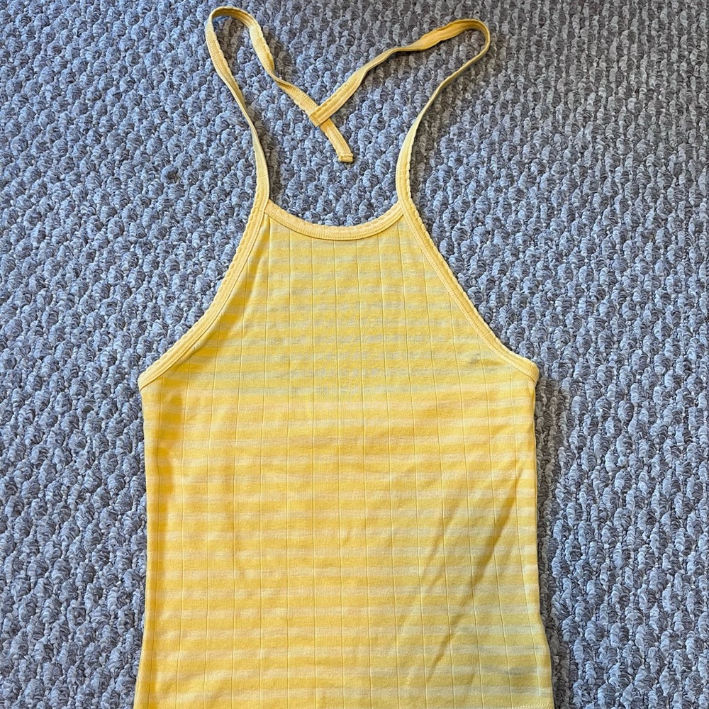 NWOT American eagle yellow halter tank top; size small.